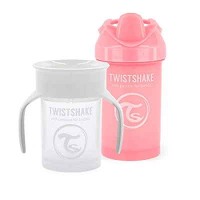 Image de Twistshake Tasses À Boire Pour Bébé Set de 2 1x Tasse 360 + à Poignées Sans BPA D&#039;apprentissage Enfants Bouteille D&#039;eau Blanc Rose