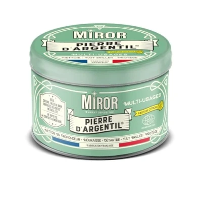 Image de Miror Pierre d&#039;Argentil Multi Usages Nettoie en profondeur, Dégraisse, Détartre, Fait briller et Protège Cuisine, Salle de bain, Surfaces délicates*, Métaux Fabriqué France 300g