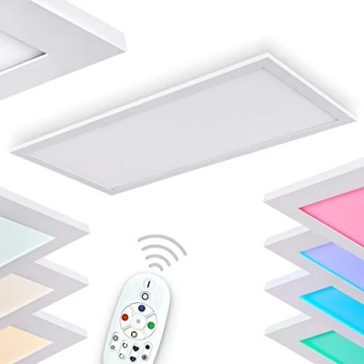 Image de panneau de plafond LED Gallitos, plafonnier métallique à intensité variable en blanc, avec télécommande et changement couleur RGB, 1 x 12 watts, 2700 6000 K, 1500 1600 lumens
