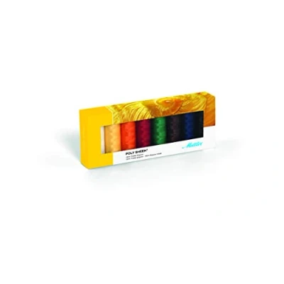 Image de Mettler Fil à Broder Poly Sheen® Coudre indéchirable 100% Polyester trilobé, pour Machine et la Main Bobines de 8 x 200 m, Couleurs Assorties