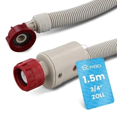 Image de DL pro Aquastop Tuyau d&#039;alimentation universel 1,5 m 3/4&quot; droit/coudé de sécurité pour machine à laver lave vaisselle 90 C 10 bar