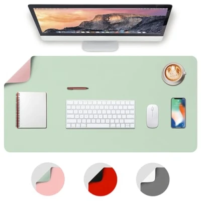 Image de Deflecto Sous main de bureau réversible double face en similicuir Tapis souris Antidérapant et imperméable 80 x 40 cm Rose/vert