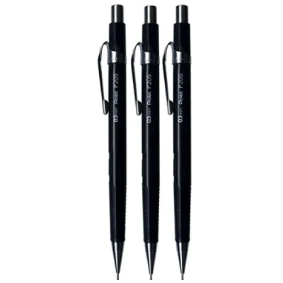 Image de Pentel P205 Lot de 3 critériums rechargeables avec gomme Noir Série P200 A 0,5 mm