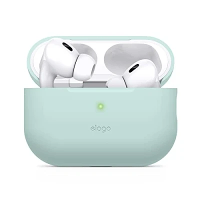 Image de elago Coque en Silicone Compatible avec Apple AirPods Pro 2ème Génération Étui, Etui Housse de Protection, LED Frontale Visible, Prise Charge sans Fil (Vert Menthe)