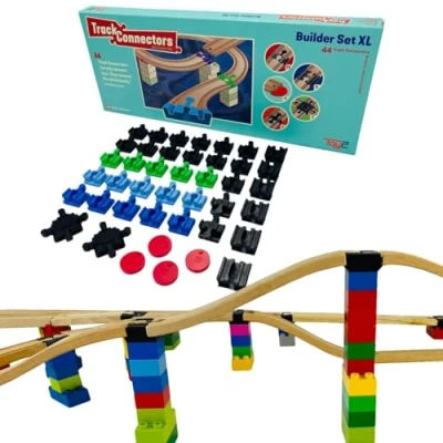 Image de TOY2 Kit de Construction 44 connecteurs Voie Train Jouets compatibles avec Brio &amp; Duplo 5 Rail différents Ensemble en Bois Durable