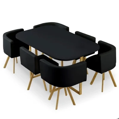 Image de Table et chaises Oslo XL Noir Simili Menzzo