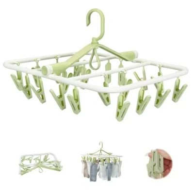 Image de Etendoir Chaussette avec 20 Clips, Séchoir Tourniquet, a Linge Pliable, Étendoir à Intérieur Extérieur, Sechoir Pliant Suspendu pour Sous vêtements, Chaussettes, Serviettes