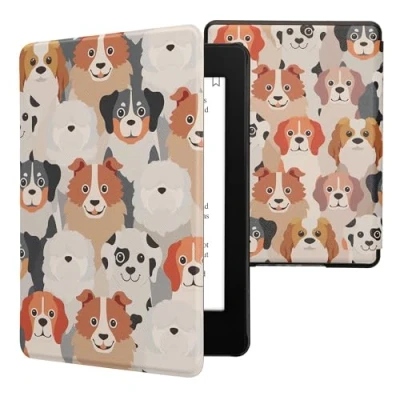 Image de kwmobile Etui Compatible avec Kindle Paperwhite 11e génération Étui à Rabat magnétique Tablette eReader Similicuir pour Blanc Marron Clair Gris