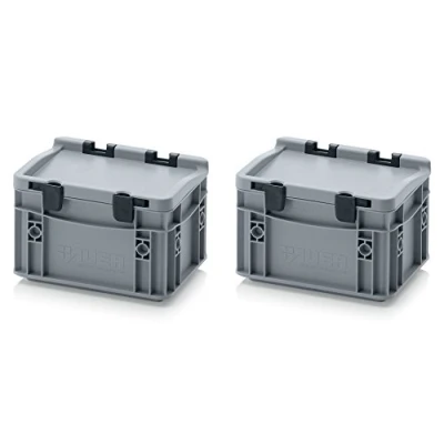 Image de 2x Eurobehälter Eurobox 20 x 15 13,5 mit Scharnierdeckel inkl. gratis Zollstock, 2er Set