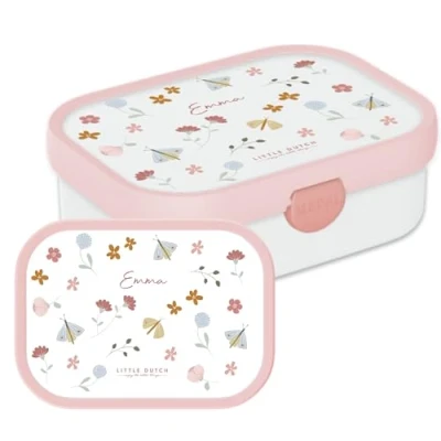 Image de Mepal Boîte à déjeuner personnalisée avec prénom pour enfant (Campus Little Dutch, motif Fleurs &amp; Papillons) compartiment bento et fourchette sans BPA, passe au lave vaisselle