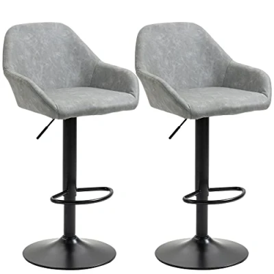 Image de Lot de 2 tabourets bar HOMCOM dossier et repose pieds réglable en hauteur pivotante à 360 gris