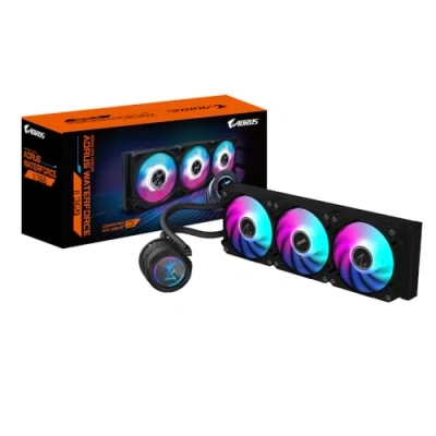 Image de Gigabyte Refroidisseur de CPU Liquide AIO AORUS WATERFORCE II 360 3 Ventilateurs ARGB 120 mm, mécanisme d&#039;interverrouillage Coulissant, Daisy Chain, Compatible Intel LGA 1700 et AMD AM5