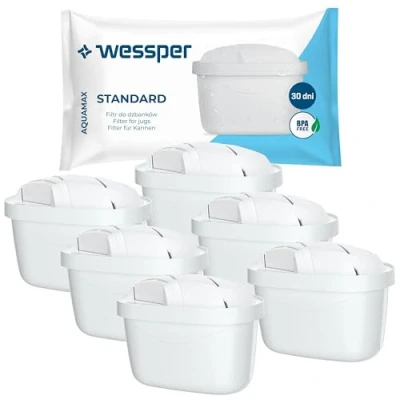 Image de Wessper Cartouches Filtre à eau pour Carafe, de Remplacement Brita Maxtra +, Filtres Charbon Actif, Compatibles Dafi et Aquaphor 6 pièces