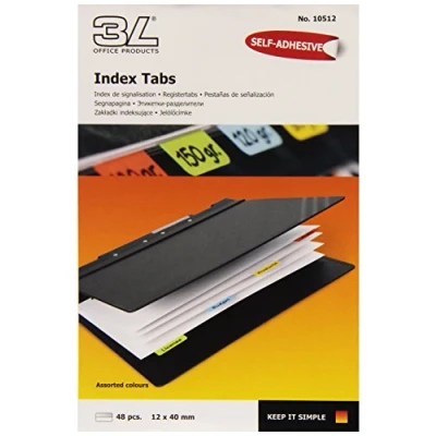 Image de 3L Fr 10512 Lot de 48 Marque page, Onglets adhésif d&#039;indexation, Ecriture Manuelle sur 1 Face, Index Signalisation Permanents, 12 x 40mm, Couleur Assortie (Lot pcs)