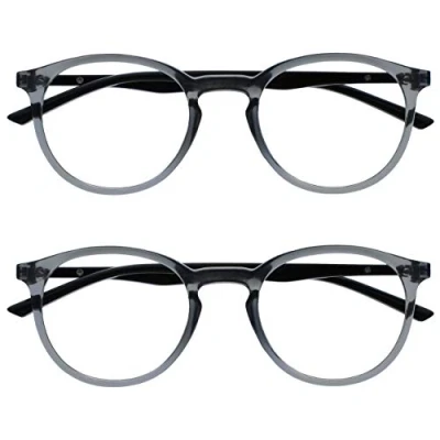 Image de OPULIZE Met Lunettes de Lecture Anti Lumière Bleue Pack 2 Montures Rondes et Mincess Charnières à Ressort Améliore le Sommeil Jeux Ordinateur Gris Transparente Hommes Femmes BB60 7 +3.00