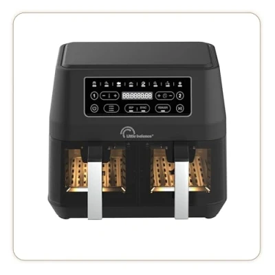 Image de LITTLE BALANCE 8765 Crousty Light Duo, Friteuse Sans huile, Air Fryer, 2 tiroirs, Antiadhésifs, PFAS, 8 programmes pré définis, 7,6 litres jusqu&#039;à 6 personnes, 2460 W, Noir