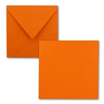 Image de FarbenFroh® by GUSTAV NEUSER® Lot de 25 cartes simples, carrées, 15 x cm, avec enveloppes, en orange, pour vœux, etc.