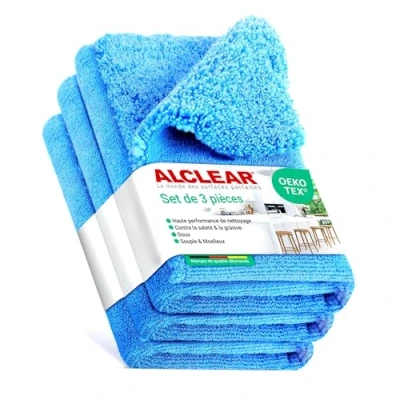 Image de ALCLEAR 820203K_3 Lot de 3 Chiffons Microfibre pour Cuisines Brillantes, torchon Cuisine en Microfibre, Cuisine, 40x40 cm, nettoie sans Rayures ni Traces, Bleu