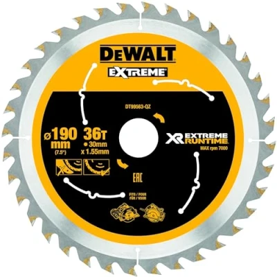 Image de DEWALT Lames de Scie Circulaire Portative 36 Dents XR EXTREME RUNTIME 190mm x 30mm Noir et Jaune DT99563 QZ