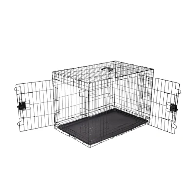 Image de Amazon Basics Cage pour chien Durable,Pliable en fil métallique avec plateau, Double porte, l 91 x 58 H 64 cm, Noir