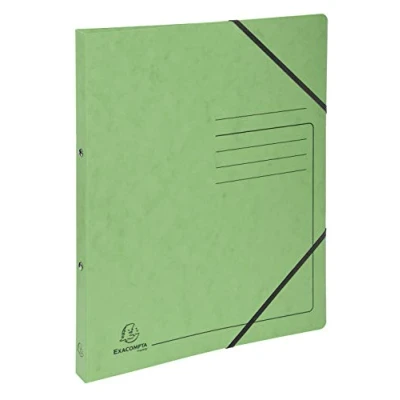 Image de Exacompta réf. 542563E Carton de 10 classeurs carte lustrée imprimée avec élastiques 2 anneaux ronds diam.15mm Dos 20mm Dimensions extér.32 x 25 cm Format à classer A4 Coloris tilleul