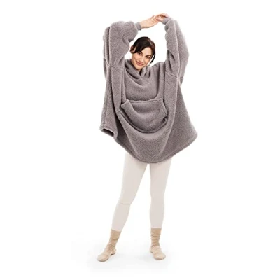 Image de HOMELEVEL Sweat à Capuche XL Plaid avec Manches et Poche en Polaire Pull Poncho Femme Homme Hiver canapé TV Bureau Maison