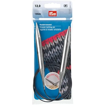 Image de Prym 212246 Épingles à tricoter circulaires MS 100 cm 12,00 mm Argent Aiguille en laiton 12