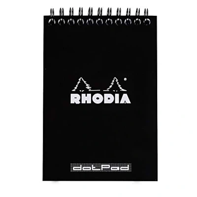 Image de RHODIA 135039C Notepad Bloc Notes à Spirale (Reliure Intégrale) Noir A6 10,5 x 14,8 cm Pointillés Dot 80 F Détachables Papier Clairefontaine g/m² Couverture en Carte Enduite