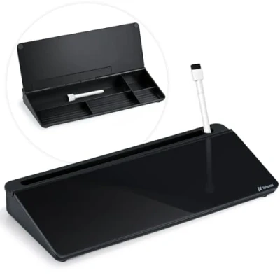 Image de Varhomax tableau blanc de bureau en verre avec rangement, liste choses à faire, effaçable sec, support clavier, organiseurs pour la maison, le et les fournitures