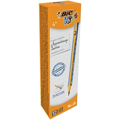 Image de BIC Kids Ecriture Crayons à Papier d&#039;Apprentissage Triangulaires Extra Larges HB Corps Bleu, Boîte de 12