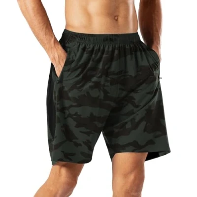 Image de HMIYA Short de sport pour homme Séchage rapide Avec poche zippée Vert camouflage Taille XL
