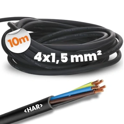 Image de 10 mètres Lapp 16001233 Câble en caoutchouc H07RN F 4x1,5 mm² avec conducteur de protection I Résistant aux UV pour l&#039;extérieur au froid raccordement 4G1,5 mm2 noir