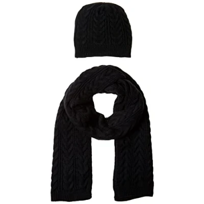 Image de Amazon Essentials Ensemble Écharpe et Bonnet en Maille Torsadée Femme, Noir, Taille Unique