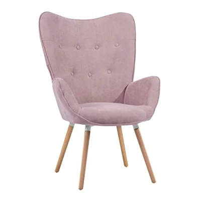 Image de MEUBLE COSY Fauteuil Salon Scandinave Confortable Chaise de Coiffeuse Canapé Loisirs pour Chambre Salle à Manger Bureau avec Assise Épais Accoudoirs Rembourés en Tissu Pieds Bois Massif, Rose