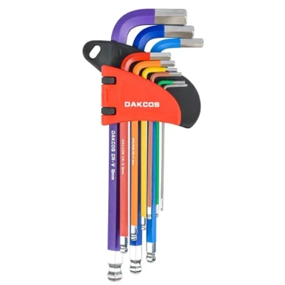 Image de DAKCOS Jeu de clés mâles coudées 9 pces avec tête sphérique HX CR V, métrique, 1,5 à 10 mm, dans un clip plastique