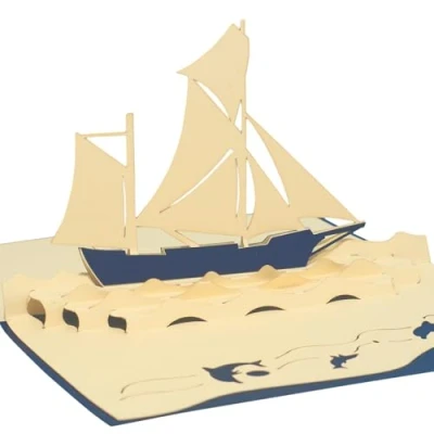 Image de LINPopUp®, LIN17051, POP UP 3D cartes de vœux d&#039;anniversaire bateau, bon voyage voilier, N104