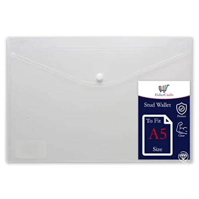 Image de portefeuille A5 En plastique transparent Avec bouton pression Format robuste Pour documents 1 à