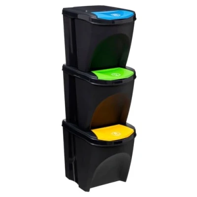 Image de FIVE Poubelle x 3 Plastique 20 l Classification, Noir