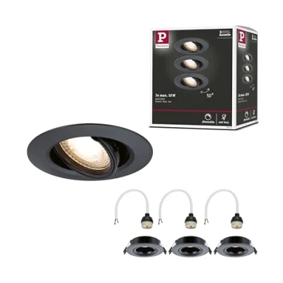 Image de Paulmann 92111 Spots encastrés kit de 3 orientable rond 90 mm 30 GU10 max. 3x10W 230 V Noir luminaire encastré sans ampoule