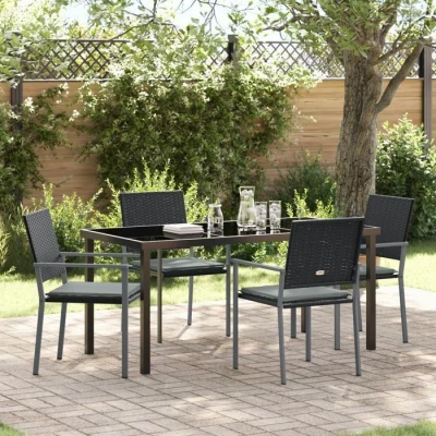 Image de VidaXL Ensemble de salle à manger jardin 5 pièces avec coussins en poly rotin noir 3379075