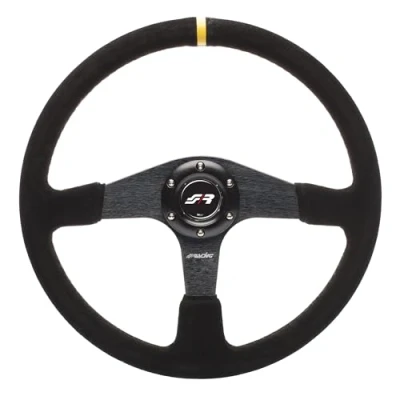 Image de Simoni Racing Volant Universel Defender Suède Noir/Jaune Diamètre 380mm