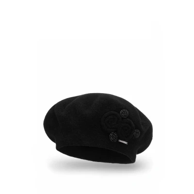 Image de VIVISENCE Femme Béret pour L&#039;automne Et l&#039;hiver Élégant Style Classique en Laine Chaude avec Décorations Délicates Taille Universelle Accessoire Hiver Polyvalent 7037, Noir,Taille Unique