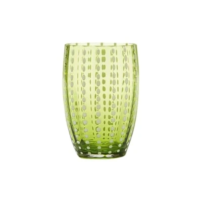 Image de Zafferano Perle Tumbler en Verre Coloré Transparent Fait Main, cl 32 h 109mm d 71mm Set 6 Pièces Vert Gazon