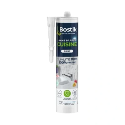 Image de Bostik Mastic d’Étanchéité Joint Parfait Cuisine Jointe Tous Matériaux Sans Odeur Traité Anti Moisissures Certifié Contact Alimentaire Formule 100% Silicone Couleur : Blanc 280 ml