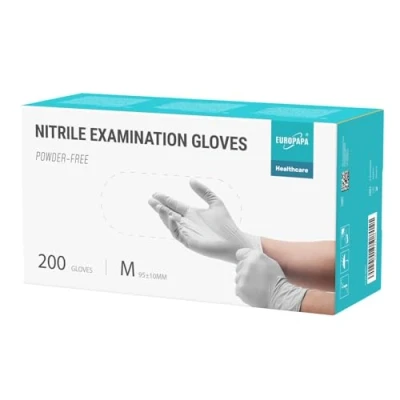 Image de EUROPAPA® Lot de 200 gants jetables en nitrile non poudrés EN455 EN374 Sans latex Tailles S, M, L et XL (M, Blanc)