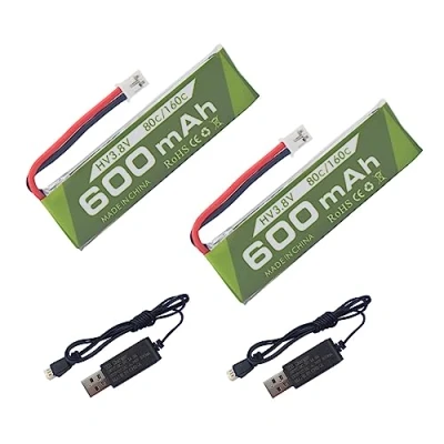 Image de 2PCS 1S 3.8V 80C 600mAh Batterie Li Connecteur JST PH 2.0 avec Ligne de Chargement USB pour Cinewhoop Tinyhawk Micro FPV Racing Aéronefs RC hélicoptère