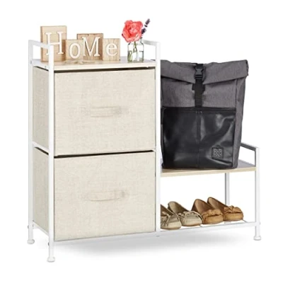 Image de Relaxdays Système d&#039;étagères, 2 Tissu, boîte à tiroirs Universelle, métal et Bois, 76 x 84 29 cm, Beige Meuble Rangement Commode HxlxP Polyester 40% Acier 20% Panneau de Fibres, Design G, Variante G