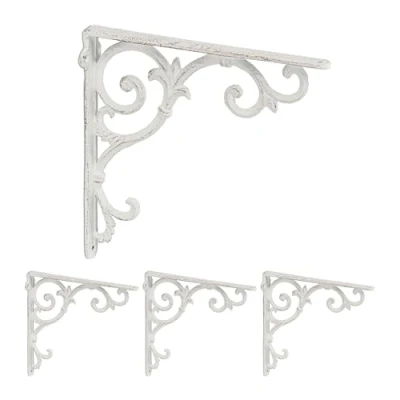 Image de Relaxdays Lot de 4 équerres pour étagères, en fonte, design rustique, H x L P : 24,5 cm chacune, blanc
