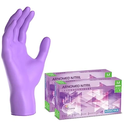 Image de ARNOMED gants jetables violet, nitrile taille M, gant jetable 200 pièces (2 boîtes), en non poudrés &amp; sans latex, cuisine, a usage unique XS, S, L XL