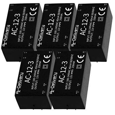 Image de AZDelivery 5 x 220 V 12 Mini Adaptateur d&#039;alimentation Compatible avec Arduino et Raspberry Pi incluant Un E Book!